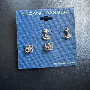 NWT Sloane Ranger Gold Stud Anchor Nautical Earrings Set. New in packaging!
